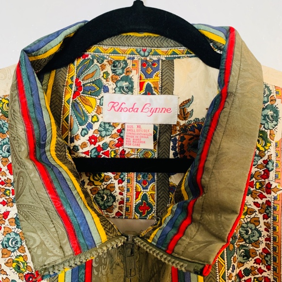 Rhoda Lynne Vintage Silk Bomber Jacket XL Paisley Floral Full Zip Up Coat Boho - Picture 2 of 15